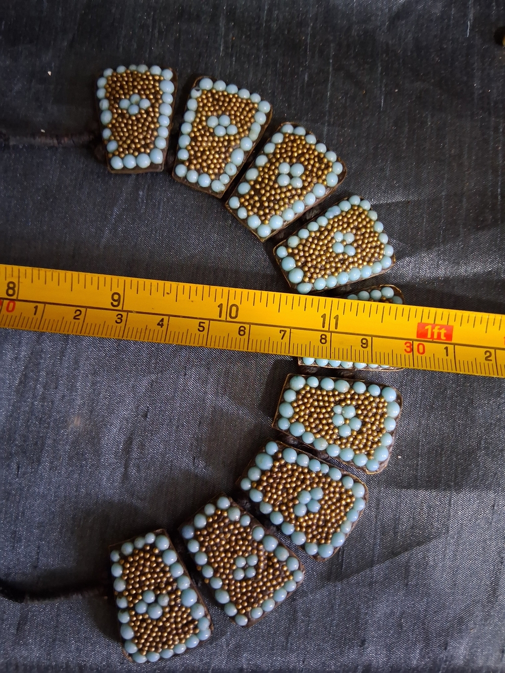 Fashion Jewelry Kashmir Turquoise Gold Statement Beaded Collar Necklace Tribal - Picture 12 of 12
